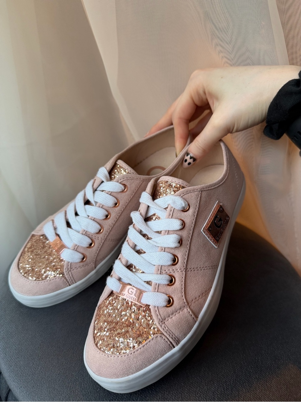 G by Guess Rose Gold Glitter Low-Top Sneakers